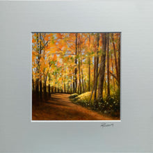 Load image into Gallery viewer, Painting of a forest path with autumn trees on a gray background