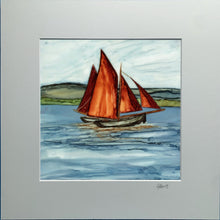 Load image into Gallery viewer, Painting of sailboats with red sails on a water scene