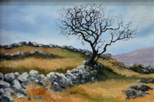 Load image into Gallery viewer, Painting of a lone tree on a stone wall with a landscape background