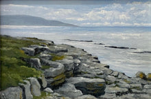 Load image into Gallery viewer, Scenic view of a coastal landscape with rocks, grass, and water.
