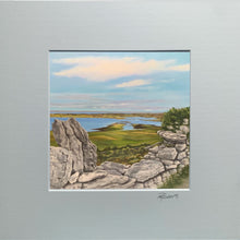 Load image into Gallery viewer, Landscape painting of a stone wall with a view of a lake and sky.