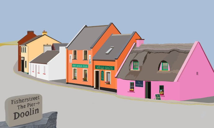 Doolin Village, Poulnabrone, Dolman, Co Clare, digital art print, irish art, mary roberts artist