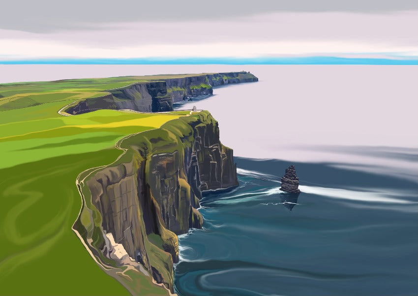 cliffs of moher, co clare, irish tourism, mary roberts, artist, digital print, irish art