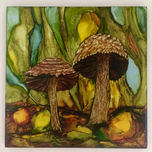 Original Irish Artwork, Alcohol Ink Paintings, Alcohol Ink on Tile, Mushrooms