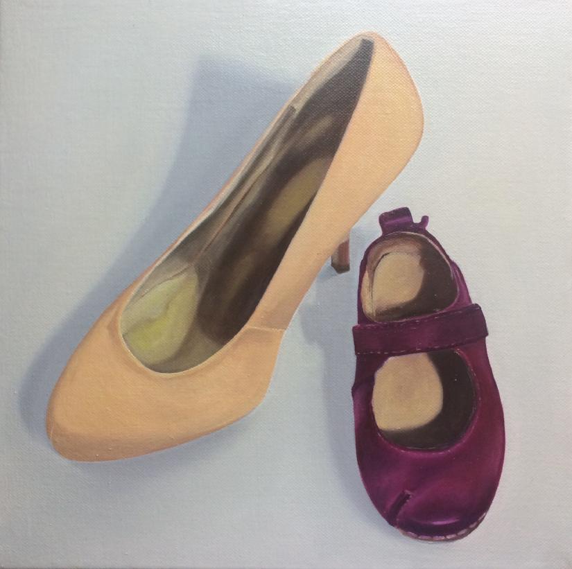 Original Irish Art, Oil on Canvas, Painting, Mother and Daughter, shoes