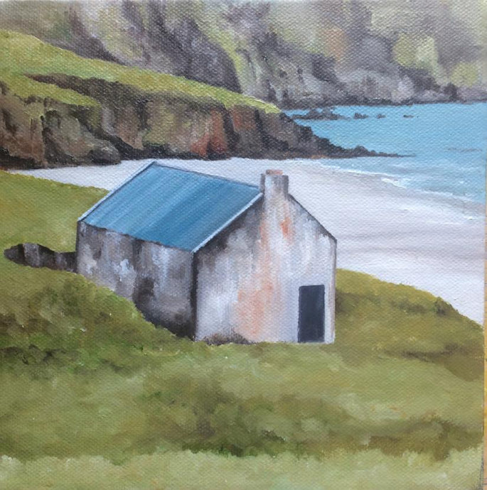 Original Irish Art, Oil on Canvas, Painting, Little House by the Sea, Achill, Co Mayo