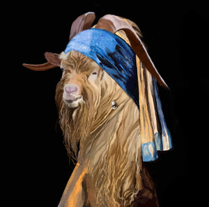 girl with the pearl earring, goat with the pearl earring, digital print, mary roberts artist