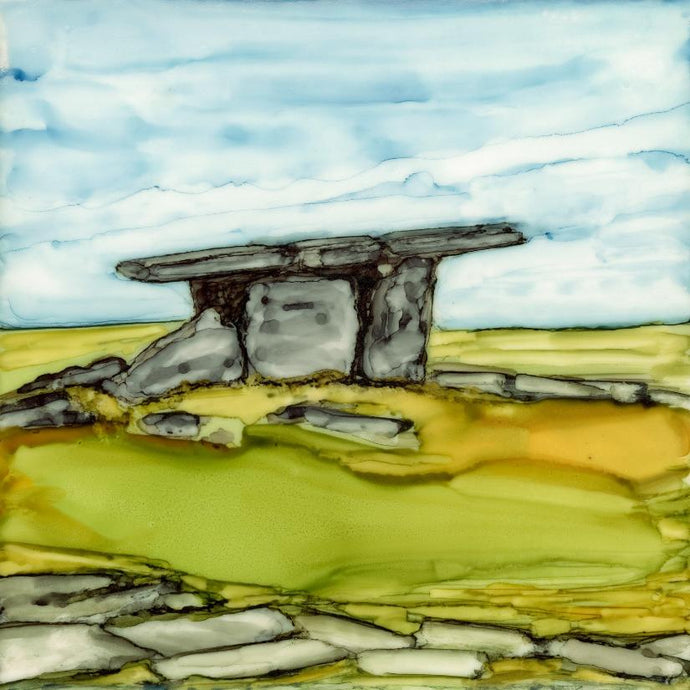 Original Irish Artwork, Alcohol Ink Paintings, West of Ireland, Burren, Wild Atlantic Way, Dolmen, Poulnabrone Dolmen