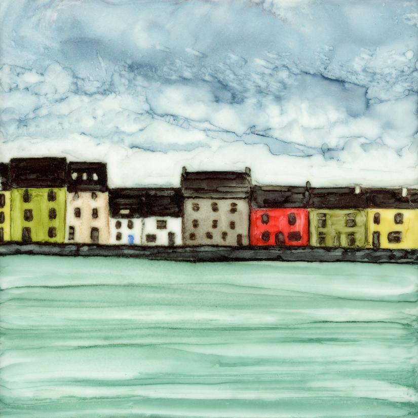 Original Irish Artwork, Alcohol Ink Paintings, The Long Walk, Claddagh, Galway